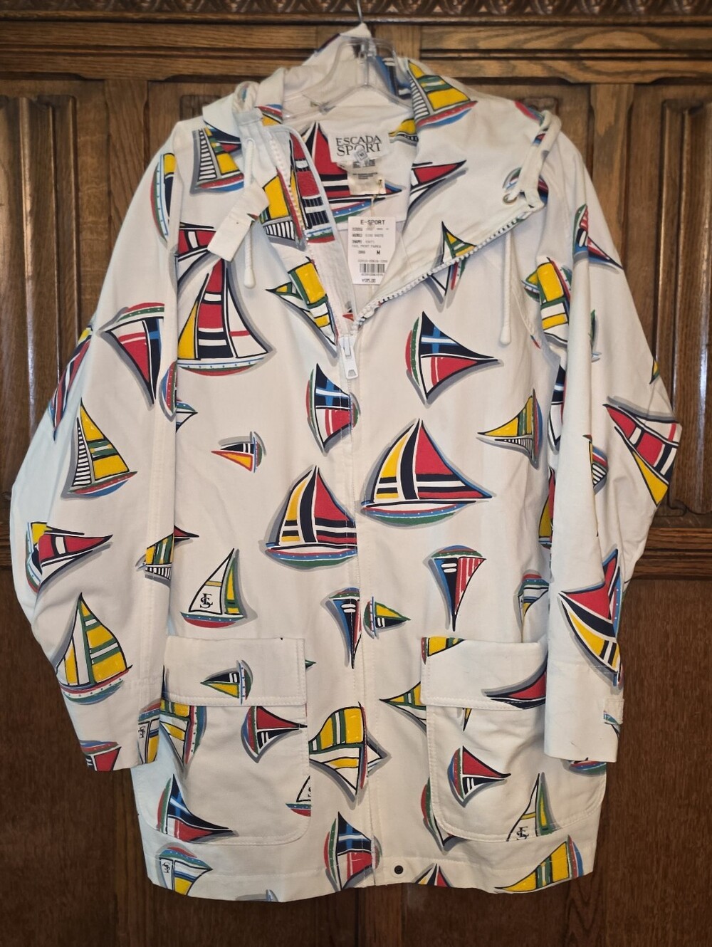 NWT Vintage ESCADA SPORT Sailboat Print Hooded Jacket Raincoat/Windbreaker Sz. M